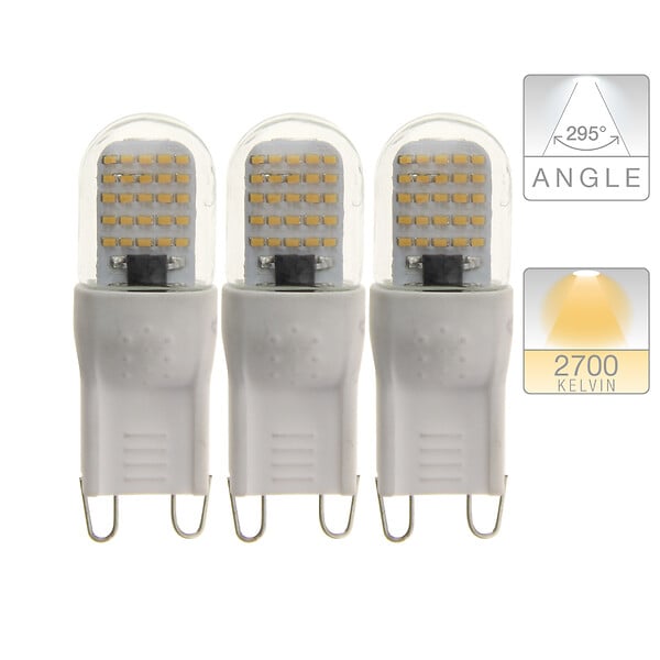 XANLITE - Pack 3 ampoules LED capsule G9, 2,6W chacune, équivalent 20W, blanc chaud, 2700K, classe énergétique A++, allumage instantané, durée de vie 15000 h - large