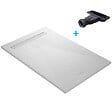U-TILE - Receveur de douche blanc 150 x 100 cm en résine aspect ardoise - grille caniveau - vignette