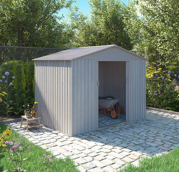 CHALET & JARDIN - Abri métal SU 4.29 - Gris bois vieilli - L.261xP.181xH.198cm - large