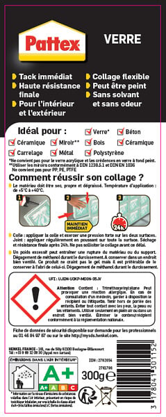 PATTEX - Colle fixation Verre & Miroir - Cartouche - 300g - large