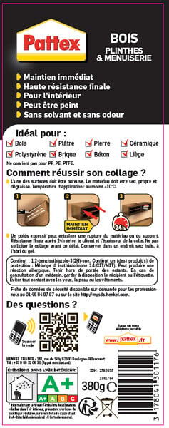 PATTEX - Colle acrylique bois menuiserie - Cartouche 380g - large