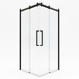 AURLANE - Porte de douche coulissante type industriel ouverture d'angle profiles noir mat - verre trempe 8mm - vignette