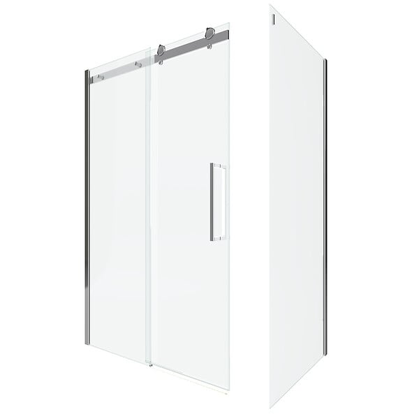 AURLANE - Porte de douche coulissante + retour 140X90cm - RAILROAD CHROMED 140 FRONT-90 - large