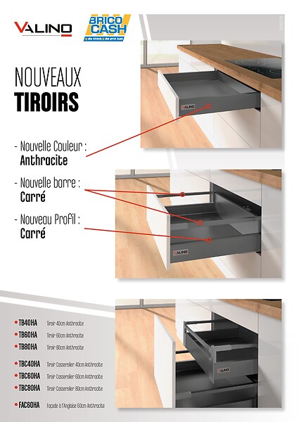 VALINO - Tiroir à billes - Anthracite - L80cm - large