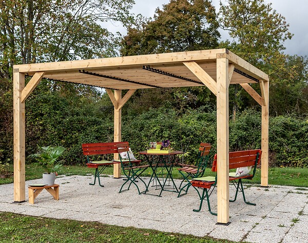 HABRITA - Auvent VENETO bois avec ventelles réglables toit 12.20m2 - large