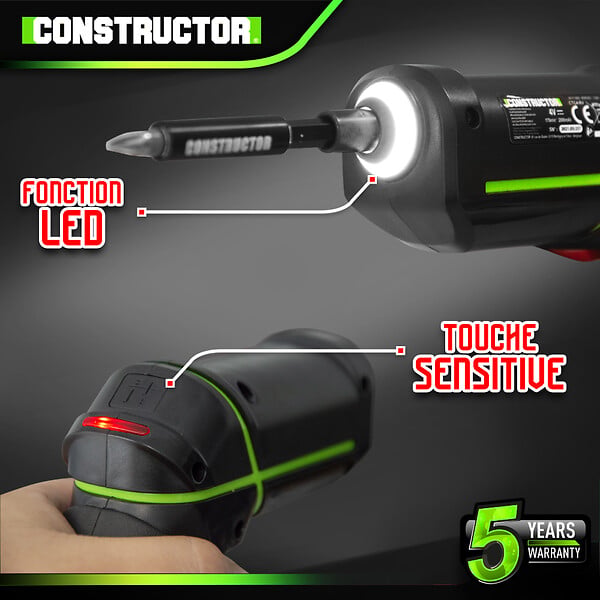 CONSTRUCTOR - Tournevis rechargeable 4V lithium avec accessoires - 4.5Nm - large