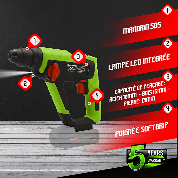 CONSTRUCTOR - Marteau perforateur sans fil 20V - Sans batterie - large
