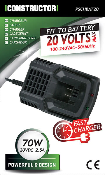 CONSTRUCTOR - Chargeur rapide pour batterie 20V max Constructor - large