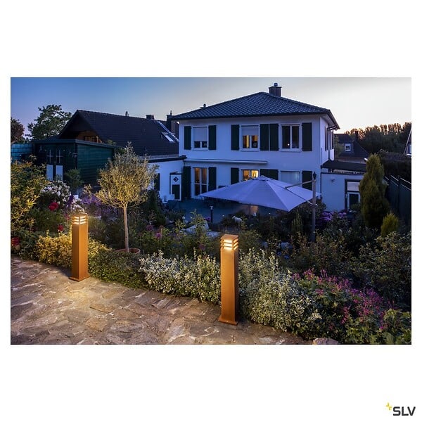 SLV - Borne extérieure SLV RUSTY 70 avec LED intégrée, fonte rouillé - Hauteur 70 cm - large
