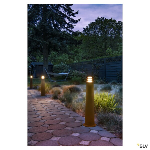 SLV - Borne extérieure SLV RUSTY coloris rouillée, E27, 11W pour jardin - Hauteur 70 cm - large