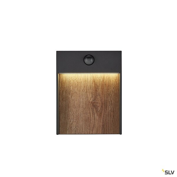 SLV - Applique extérieure SLV FLATT SENSOR, anthracite/imoitation bois, LED, 16W, détecteur de mouvements - large