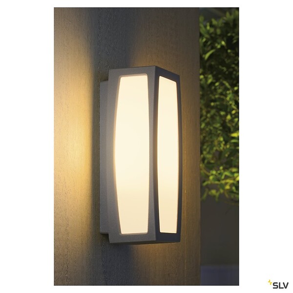 SLV - Applique extérieure SLV MERIDIAN BOX, diffuseur opalescent/gris, E27, 25W max, IP54 - large