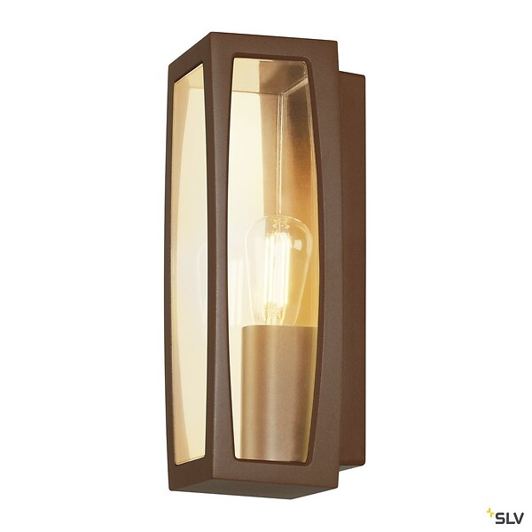 SLV - Applique extérieure SLV MERIDIAN BOX, diffuseur transparent/rouille, E27, 25W max, IP55 - large