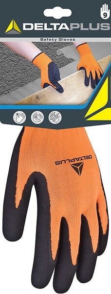 DELTA PLUS - Gants polyvalence polyester - Mousse latex - Orange taille 9 - large