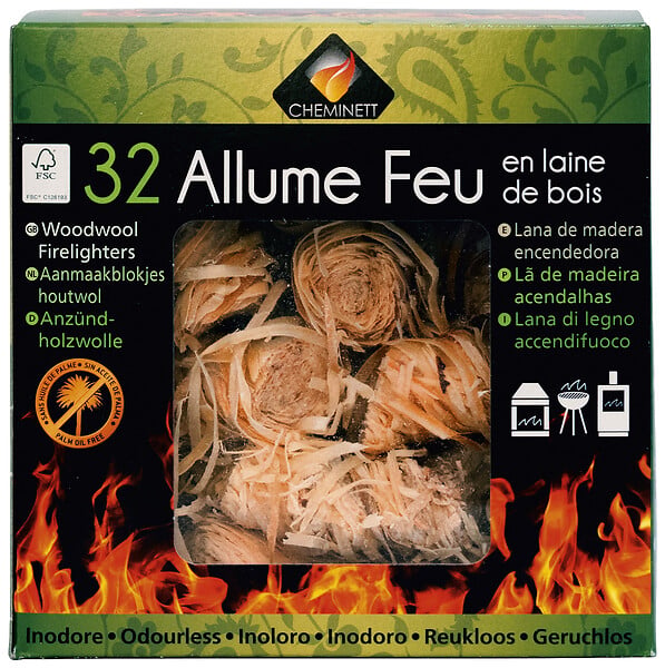 CHEMINETT - Allume-feu laine de bois - 32 pièces - large