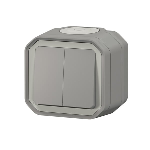 LEGRAND - Plexo double interrupteur étanche - Plastique - Gris - IP55 - large