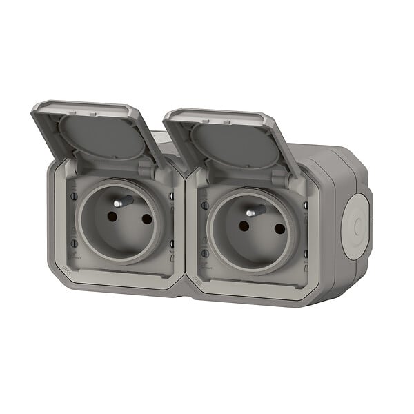 LEGRAND - Plexo double prise précablée horizontale - Gris-saillie - large