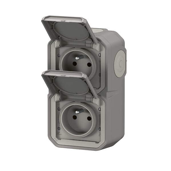 LEGRAND - Plexo double prise précablée verticale std franco-belge - Gris - large