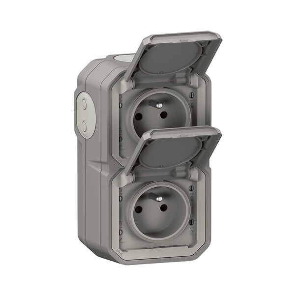 LEGRAND - Plexo double prise précablée verticale std franco-belge - Gris - large