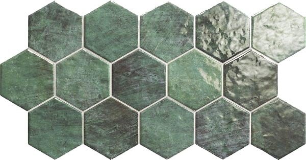 CERAM - Carreau mural hexagonal Hex Zellige - Vert - 26x51cm - large