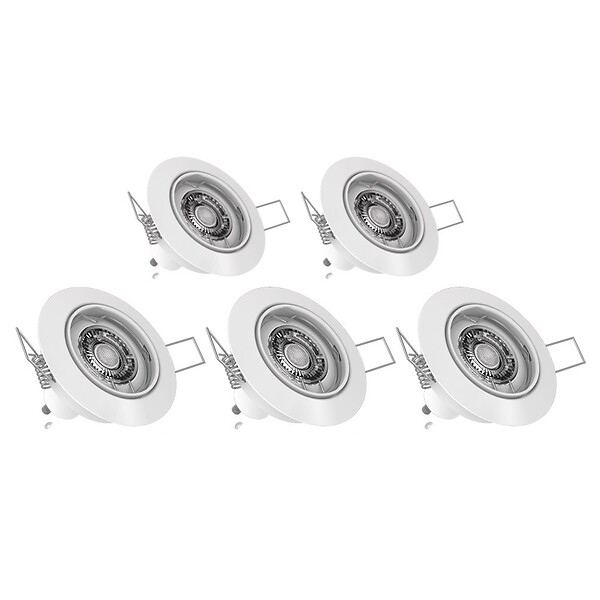 XANLITE - Lot de 5 spots LED encastrables blancs avec ampoules GU10 incluses, 5W chacun, 345 lm, blanc neutre, 4000K, angle 36°, têtes orientables, durée de vie 15000 h - large