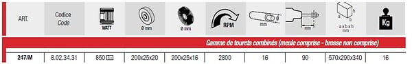 FEMI - Touret/polisseuse 850W 400V Diam 200 mm avec meule et sans brosse 247/M Femi - large
