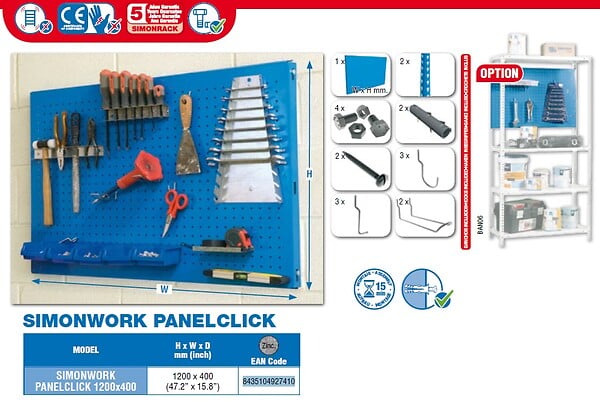 SIMON RACK - Panneau mural de rangement 1200x400mm Galvanisé PANELCLICK 1200x400 Simon Rack - large