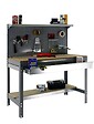 SIMON RACK - établi d'atelier métallique complet SimonRack Simonwork BT3 BOX 1500 gris/bois 1445x1510x610mm, panneau perforé, étagères, large tiroir, charge 600kg SIMONRACK - vignette