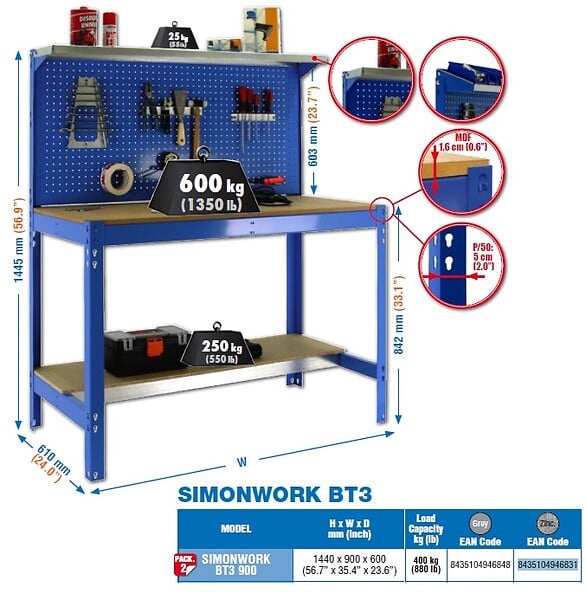 SIMON RACK - Simonrack - Kit Etabli 1440x900x600mm Charge 400kg -  Simonwork Bt3 900 Galva/bois - large