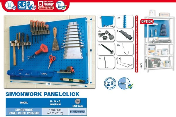 SIMON RACK - Simonrack - Panneau Mural De Rangement 1200x600mm Galvanisé - Panelclick 1200x600 - large