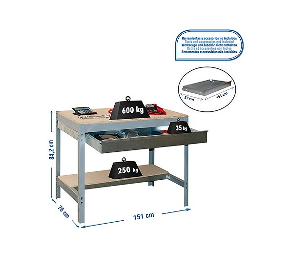 SIMON RACK - SimonRack - Etabli gris 842x1510x760 mm Charge 600 Kg - SIMONWORK BT0 BOX 1500 Simon Rack - large