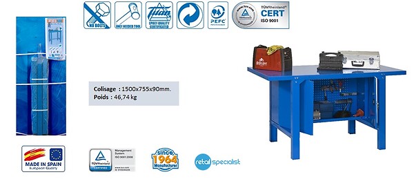 SIMON RACK - Simonrack - Kit Etabli Avec Un Verrou 830x1500x730mm Charge 800 Kg - Bt-6 Metal Locker 1500 Bleu - large