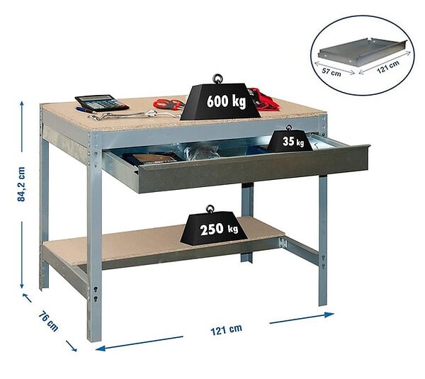 SIMON RACK - Simonrack - Etabli Gris 842x1210x760 Mm Charge 600 Kg - Simonwork Bt0 Box 1200 - large