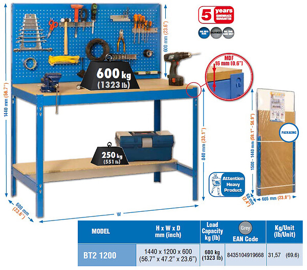 SIMON RACK - SimonRack - Etabli 1440x1200x600mm Charge 600 kg - BT-2 1200 Bleu SIMONRACK - large