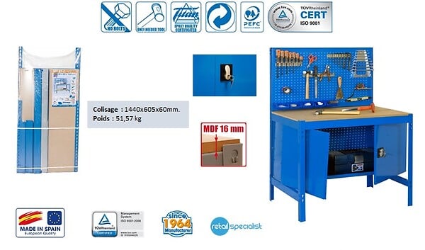 SIMON RACK - SimonRack - Kit Etabli avec un verrou 1440x1200x600mm Charge 600 Kg - BT2 LOCKER 1200 BLEU SIMONRACK - large