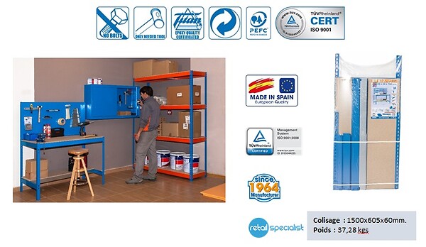 SIMON RACK - Simonrack - Etabli 1440x1500x600mm Charge 600kg - Bt-2 1500 Bleu/bois - large
