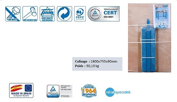SIMON RACK - Simonrack - Kit Etabli 865x1800x750mm Bleu/bois - Bt6 -1800 - large