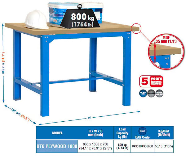 SIMON RACK - Simonrack - Kit Etabli 865x1800x750mm Bleu/bois - Bt6 -1800 - large