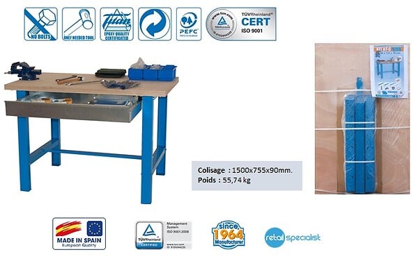 SIMON RACK - SimonRack - Kit Etabli avec tiroir 865x1500x750mm Bleu/Bois - BT6-BOX 1500 SIMONRACK - large