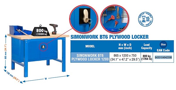 SIMON RACK - Simonrack - Etabli Avec Porte Verrouillable 865x1200x750mm Bleu - Plywood Locker 1200 - large