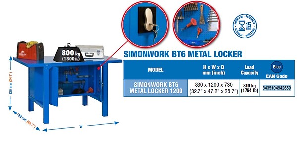 SIMON RACK - Simonrack - Etabli 830x1200x730mm Bleu - Bt6 Metal Locker 1200 - large