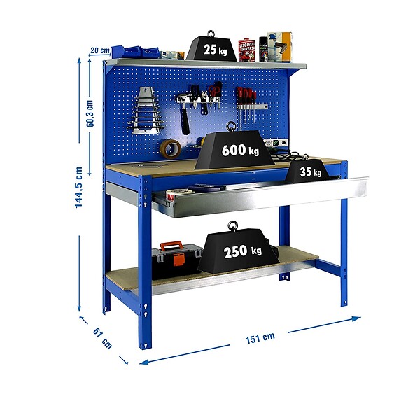 SIMON RACK - SimonRack - Kit Etabli 1440x1500x600mm Charge 600Kg -  SIMONWORK BT3 BOX 1500 BLEU/BOIS SIMONRACK - large