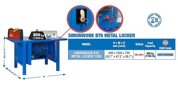 SIMON RACK - Simonrack - Etabli 830x1200x730mm Gris - Bt6 Metal Locker 1200 - large