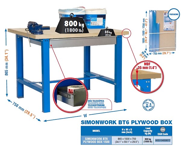 SIMON RACK - Simonrack - Etabli 865x1500x750mm Gris - Bt6 Plywood Box 1500 - large