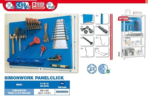 SIMON RACK - Simonrack - Panneau Mural De Rangement 900x400mm Bleu - Panelclick 900x400 - large