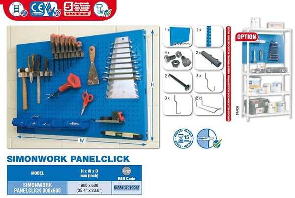 SIMON RACK - Simonrack - Panneau Mural De Rangement 900x600mm Gris Foncé - Panelclick 900x600 - large