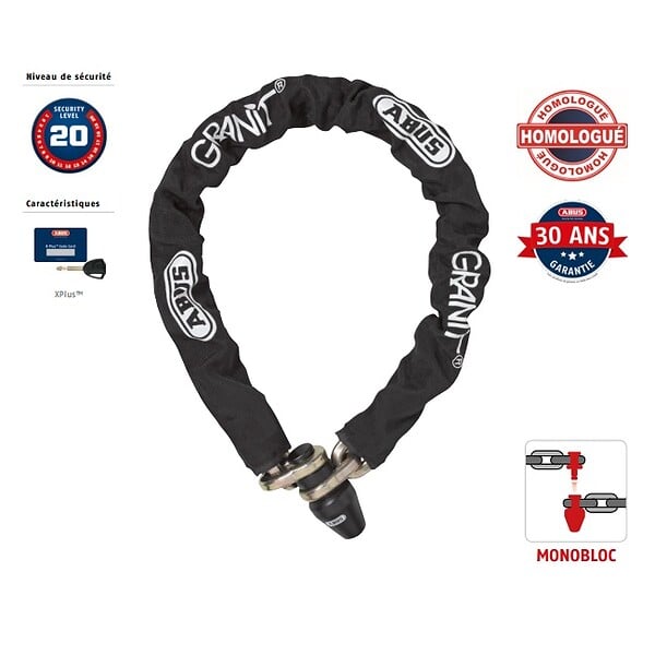 ABUS - Chaîne Granit 1480 Monobloc X Plus 120 cm D. 14 mm 1480/14KS 120 Abus - large