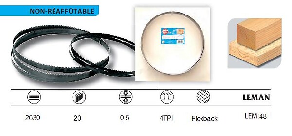 LEMAN - Lame de scie à  ruban Flexback 4TPI 2630x20x0.5 LEM48 Leman - large
