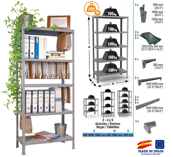 SIMON RACK - Simonrack - Etagère De Rangement 1600x800x360mm Gris Charge 100kg -  Fileclick Mini 4/360 - large