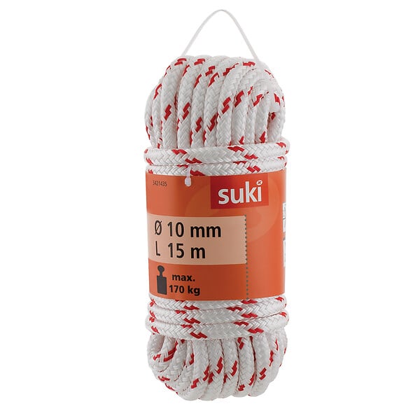 SUKI - Corde double tresse en polypropylène 10mm x 15m blanc et rouge - large